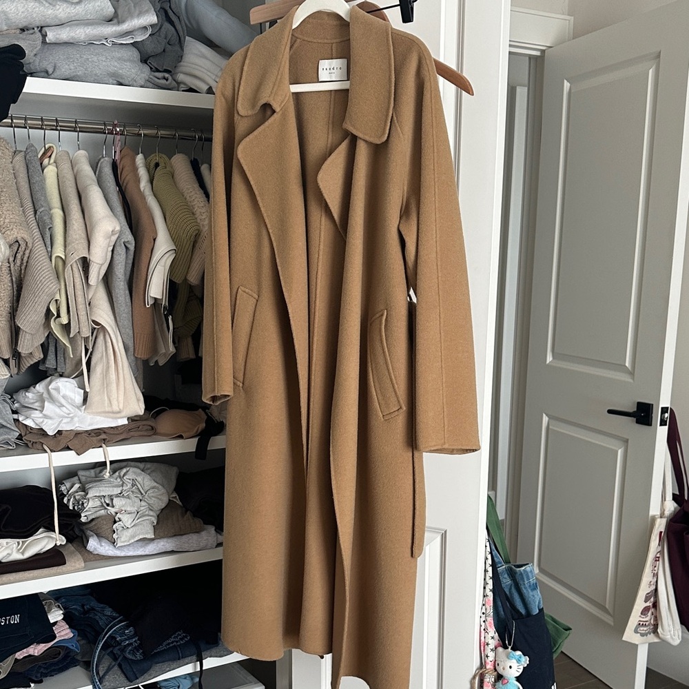 Camel Belted Long Wool Coat